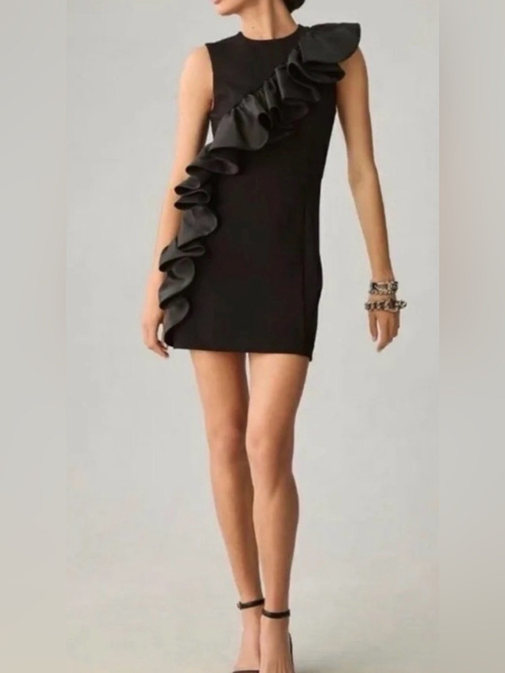 Anthropologie Hutch Black Ruffle Mini Dress NWT Statement One Shoulder Style SZ